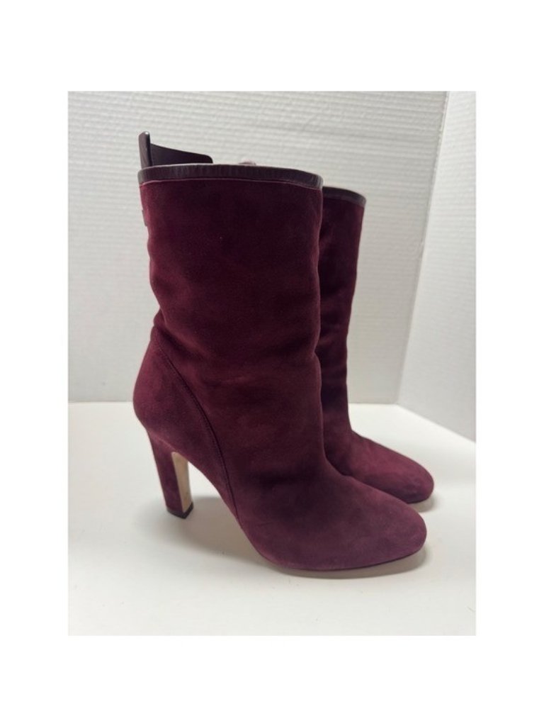 Stuart Weitzman Burgundy Suede Mid-Calf Block Heel Boots 98561 Size 8.5m